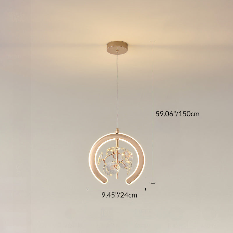 Contemporary Creative Crystal Iron Floral Round LED Pendant Light For Living Room