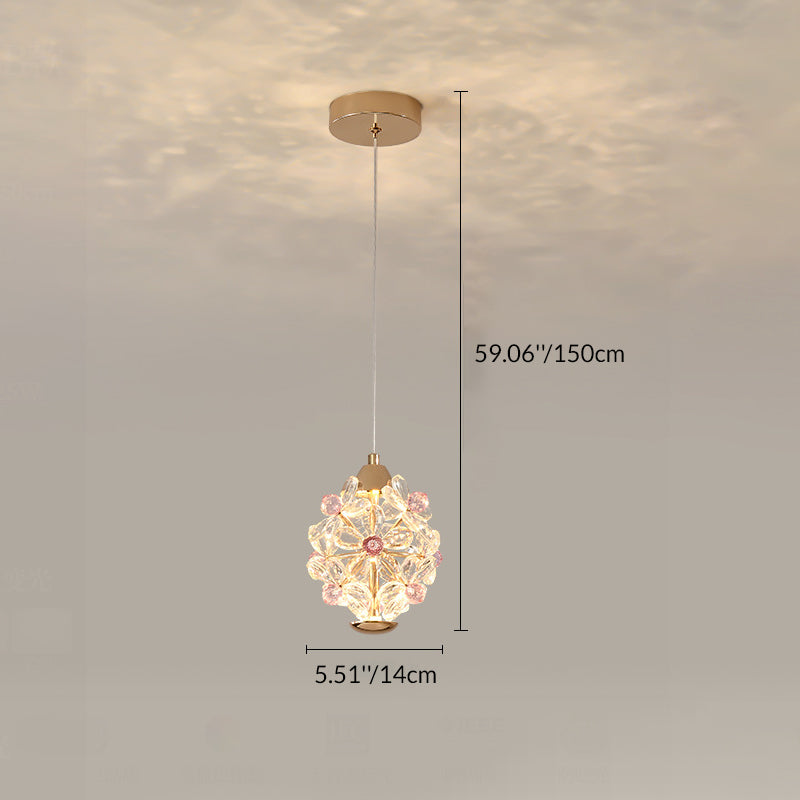 Contemporary Creative Crystal Iron Floral Round LED Pendant Light For Living Room