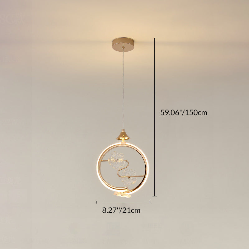 Contemporary Creative Crystal Iron Floral Round LED Pendant Light For Living Room