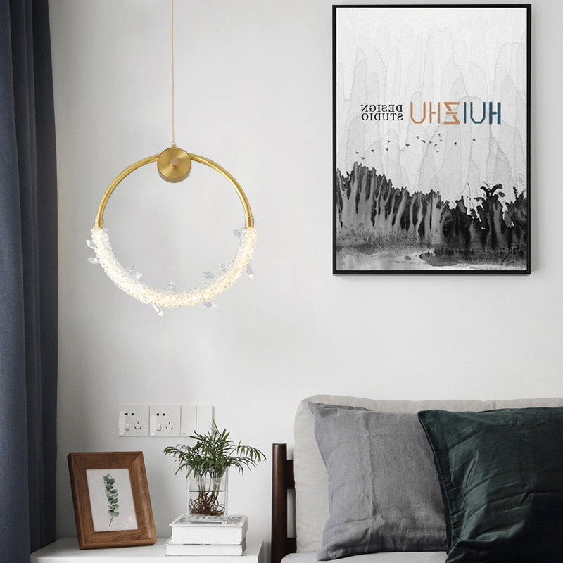 مصباح LED دائري معاصر من الكريستال النحاسي الإسكندنافي لغرفة المعيشة