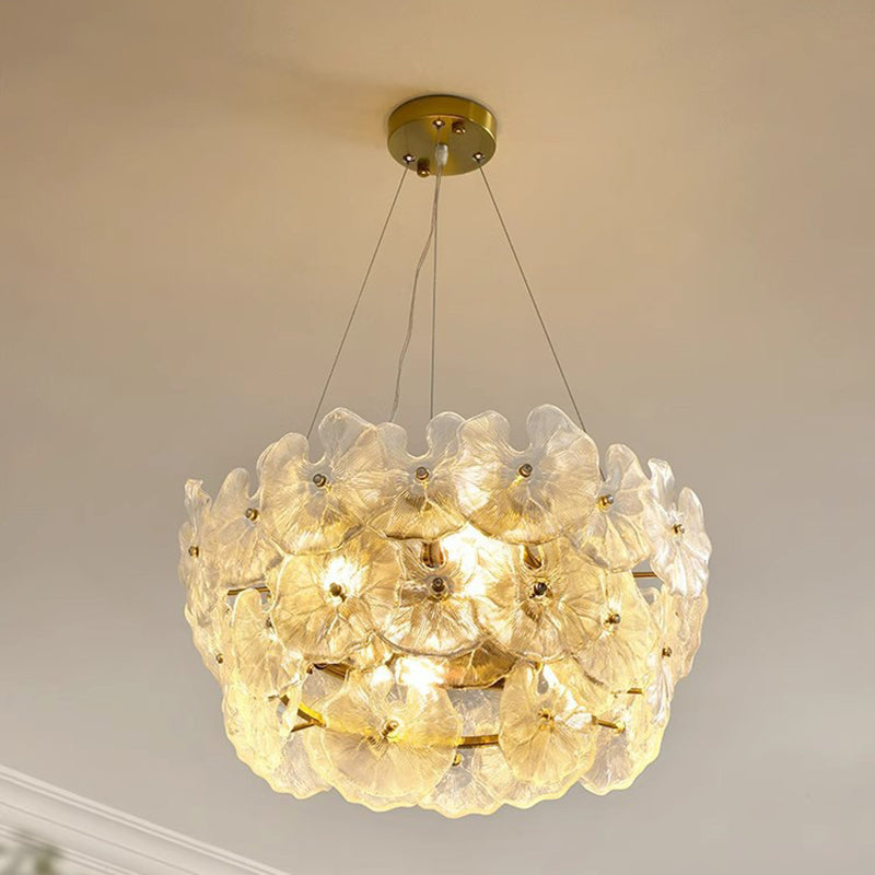 Contemporary Creative Glass Iron Lotus-Shaped Round 8-Light Chandelier For Living Room