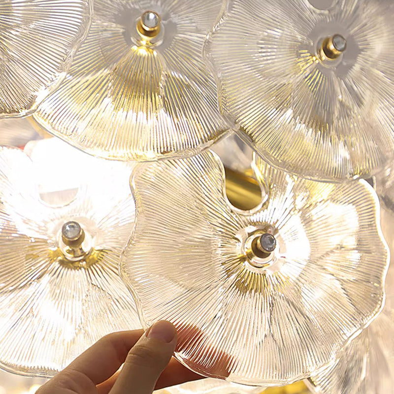 Contemporary Creative Glass Iron Lotus-Shaped Round 8-Light Chandelier For Living Room