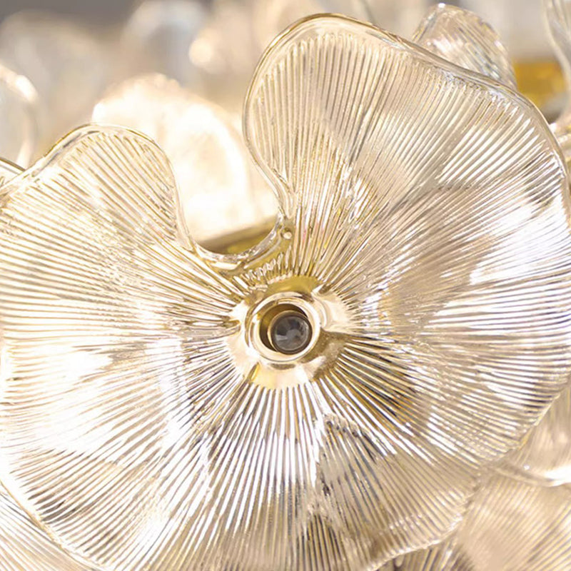 Contemporary Creative Glass Iron Lotus-Shaped Round 8-Light Chandelier For Living Room
