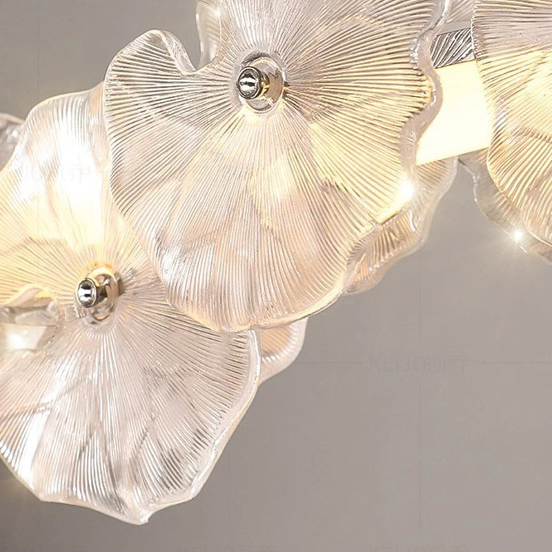 Contemporary Creative Glass Iron Lotus-Shaped Round 8-Light Chandelier For Living Room