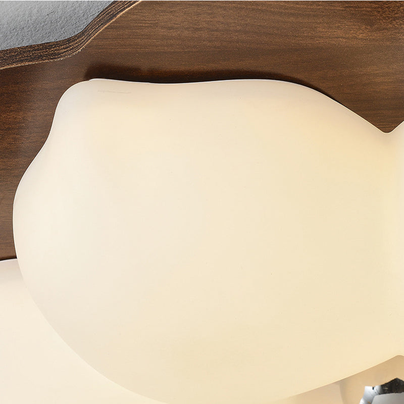 Traditional Chinese Solid Wood PE Iron Cloud Flower LED Flush Mount Ceiling Light For Bedroom