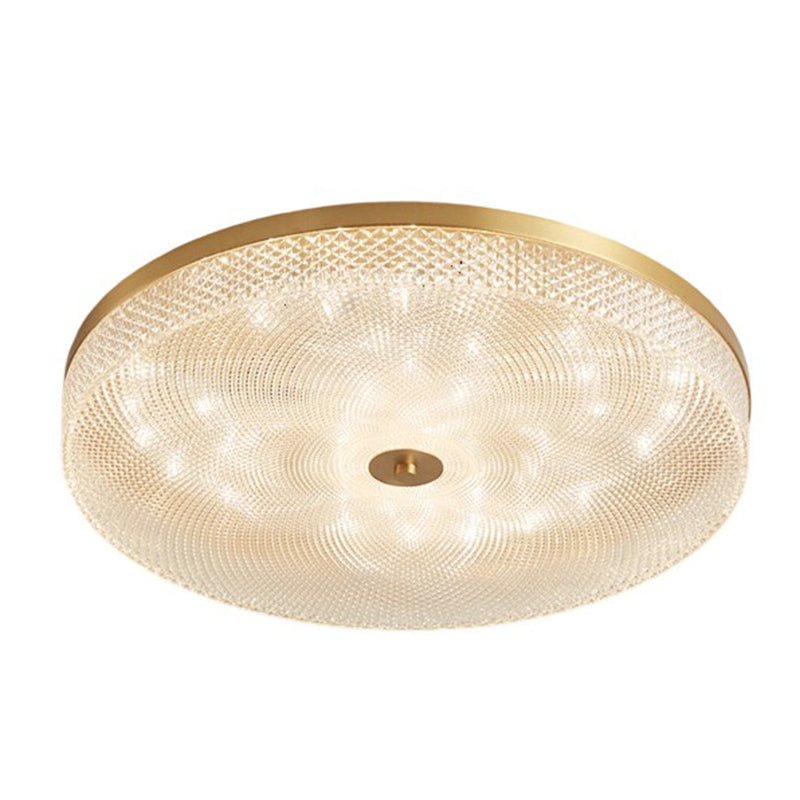 Modern Luxury Acrylic Brass Round Cylinder LED Flush Mount Ceiling Light For Bedroom