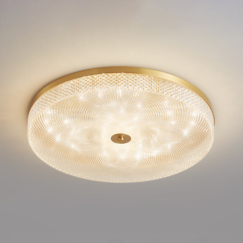 Modern Luxury Acrylic Brass Round Cylinder LED Flush Mount Ceiling Light For Bedroom