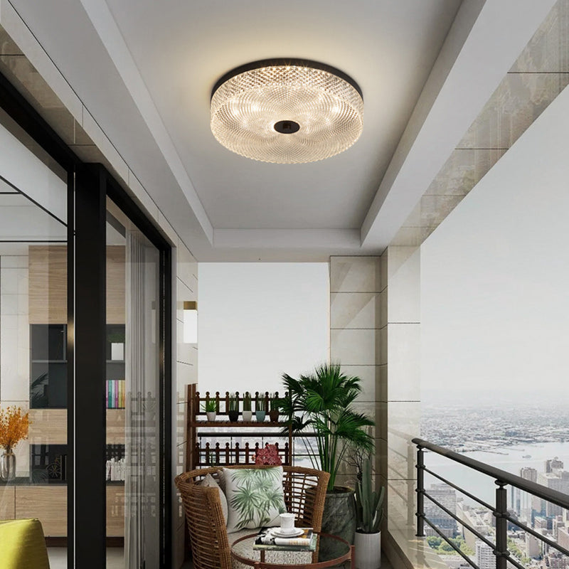 Modern Luxury Acrylic Brass Round Cylinder LED Flush Mount Ceiling Light For Bedroom