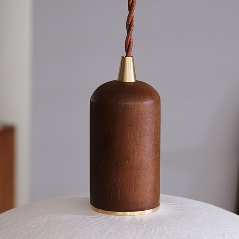 Traditional Japanese Xuan Paper Wood Metal Bowl Cylinder 1-Light Pendant Light For Living Room