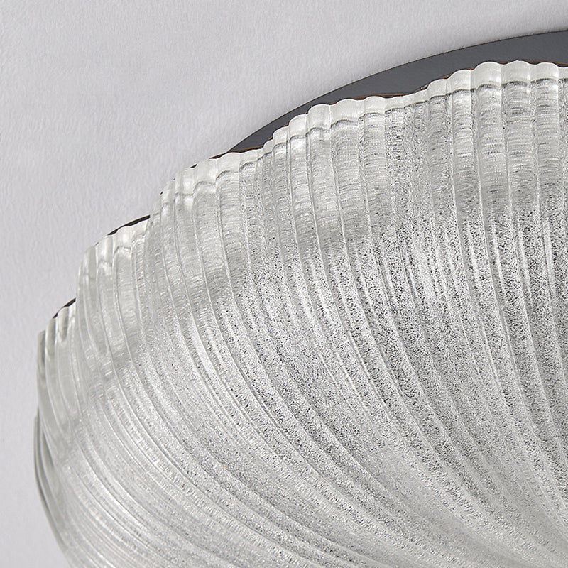 Contemporary Scandinavian Brass Acrylic Carbon Steel Textured Round LED Flush Mount Ceiling Light For Bedroom