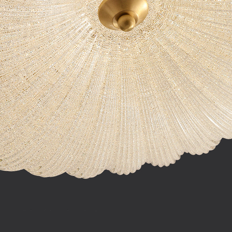 Modern Luxury Glass Brass Iron Petal-Shaped Round LED Flush Mount Ceiling Light For Bedroom