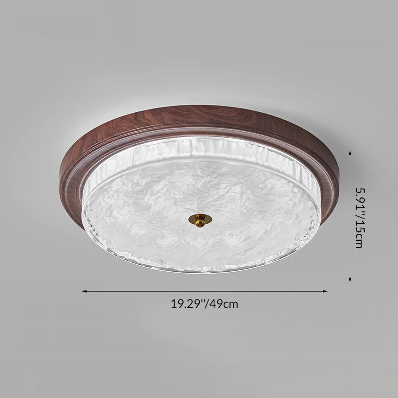 Traditional Vintage Glass Iron Ripple Round LED Flush Mount Ceiling Light For Bedroom