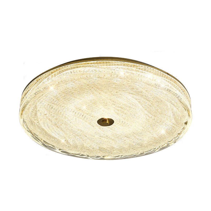 Contemporary Scandinavian Copper Stainless Steel Crystal Sand Round Cylinder LED Flush Mount Ceiling Light For Bedroom