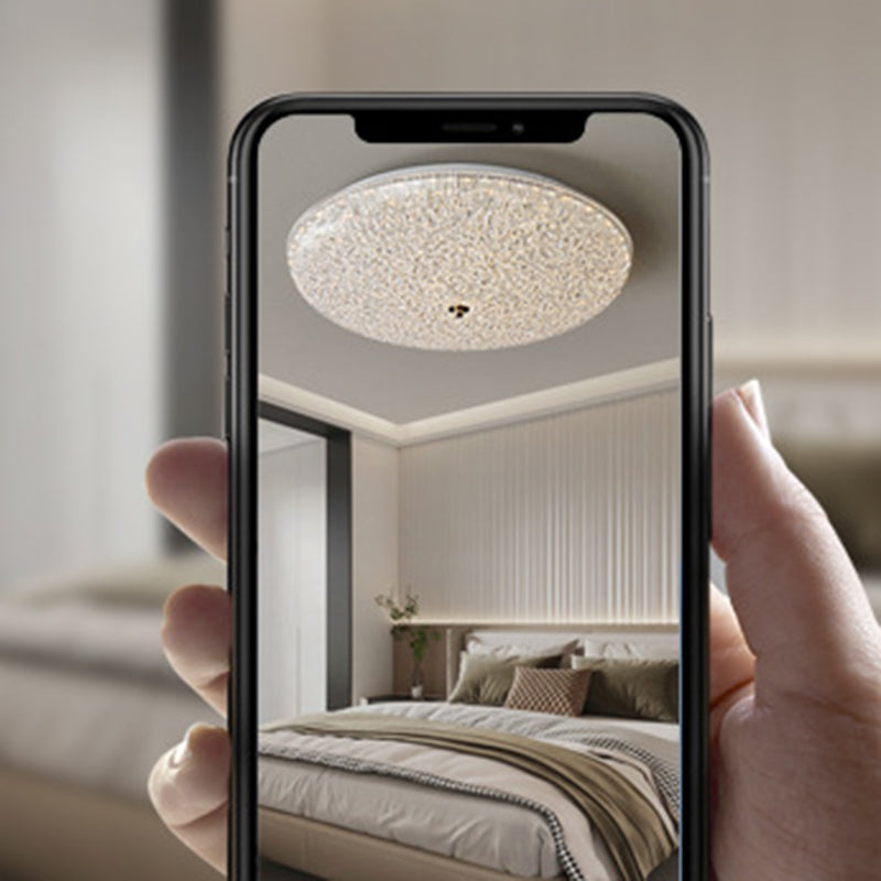 Contemporary Scandinavian Metal Acrylic Crystal Sand Semicircle LED Flush Mount Ceiling Light For Bedroom