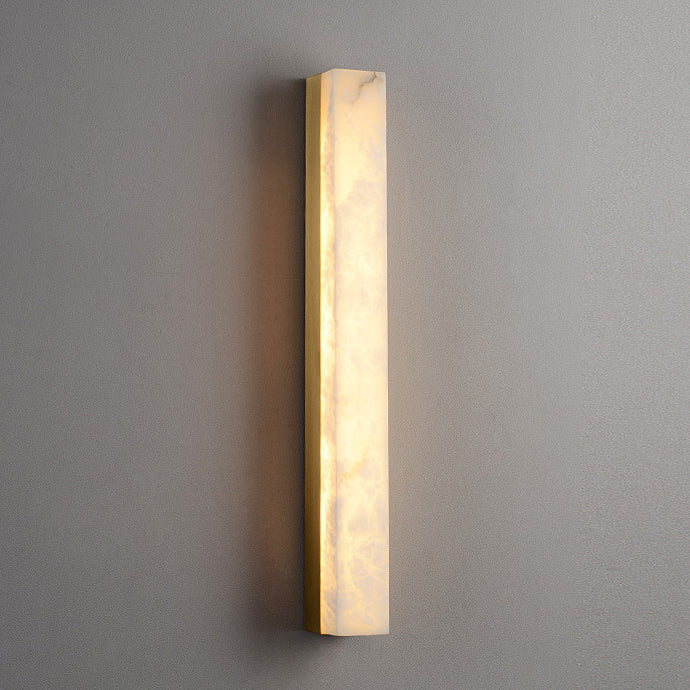 Traditional Vintage Brass Alabaster Rectangular LED Wall Sconce Lamp For Living Room