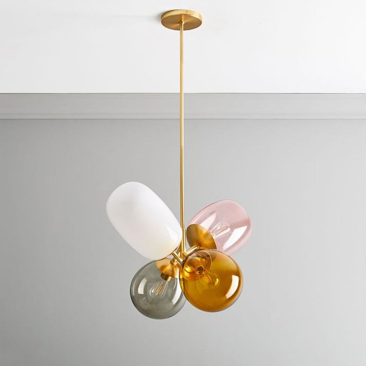 Contemporary Creative Brass Iron Glass Cylinder Globe 4-Light Chandelier For Dining Room