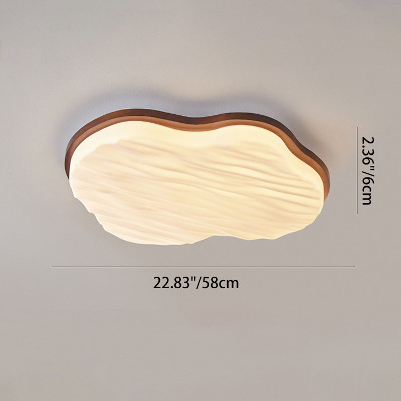 Traditional Chinese Rubberwood Acrylic Cloud Wave LED Flush Mount Ceiling Light For Living Room & Bedroom