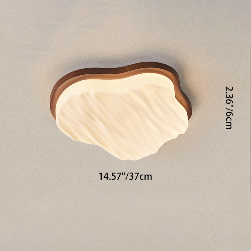 Traditional Chinese Rubberwood Acrylic Cloud Wave LED Flush Mount Ceiling Light For Living Room & Bedroom