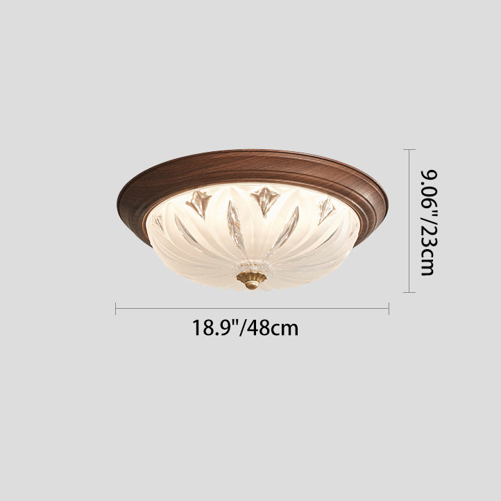 Traditional Chinese Glass Iron Textured Semi-Dome LED Flush Mount Ceiling Light For Bedroom