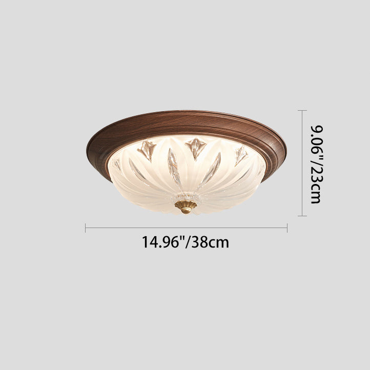 Traditional Chinese Glass Iron Textured Semi-Dome LED Flush Mount Ceiling Light For Bedroom