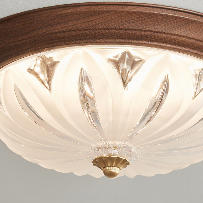 Traditional Chinese Glass Iron Textured Semi-Dome LED Flush Mount Ceiling Light For Bedroom