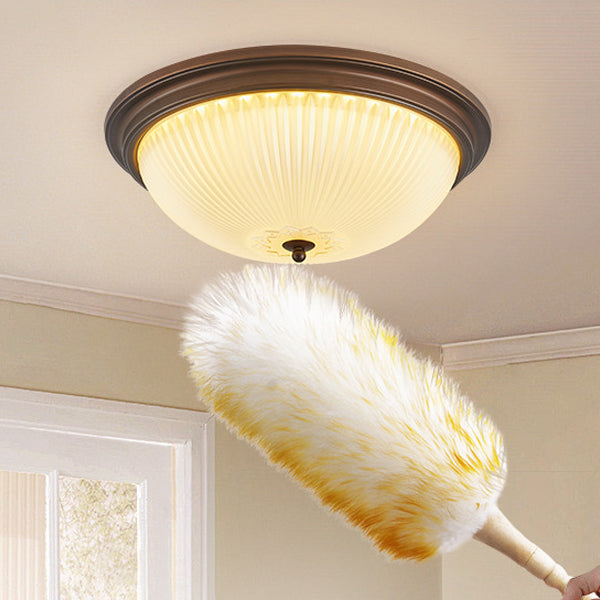 Traditional Vintage Glass Iron Patterned Round 2/3/4 Lights Flush Mount Ceiling Light For Bedroom