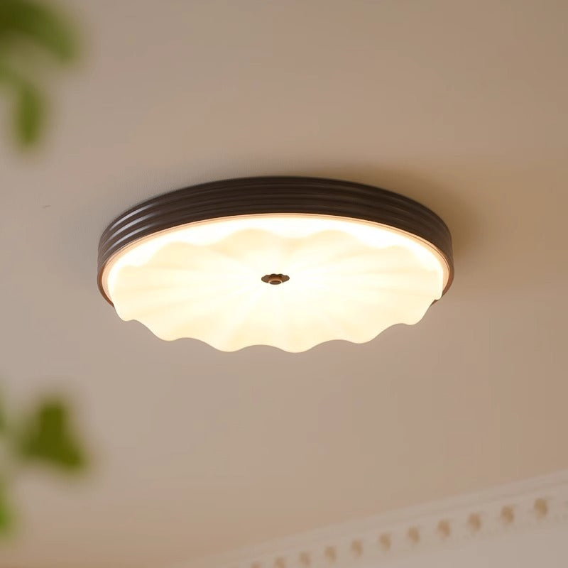 Traditional Chinese Acrylic Iron Wavy Circle LED Flush Mount Ceiling Light For Bedroom