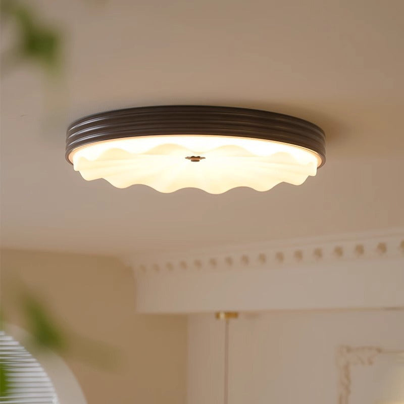 Traditional Chinese Acrylic Iron Wavy Circle LED Flush Mount Ceiling Light For Bedroom