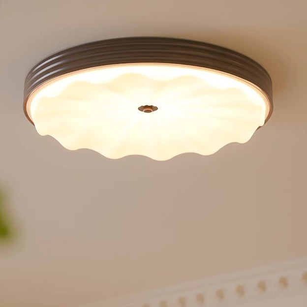Traditional Chinese Acrylic Iron Wavy Circle LED Flush Mount Ceiling Light For Bedroom
