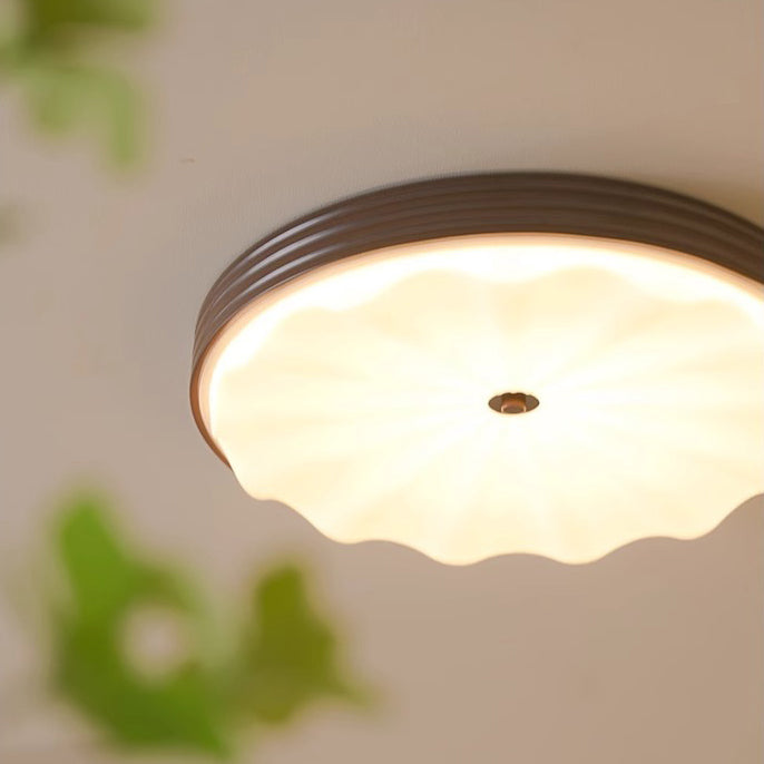 Traditional Chinese Acrylic Iron Wavy Circle LED Flush Mount Ceiling Light For Bedroom