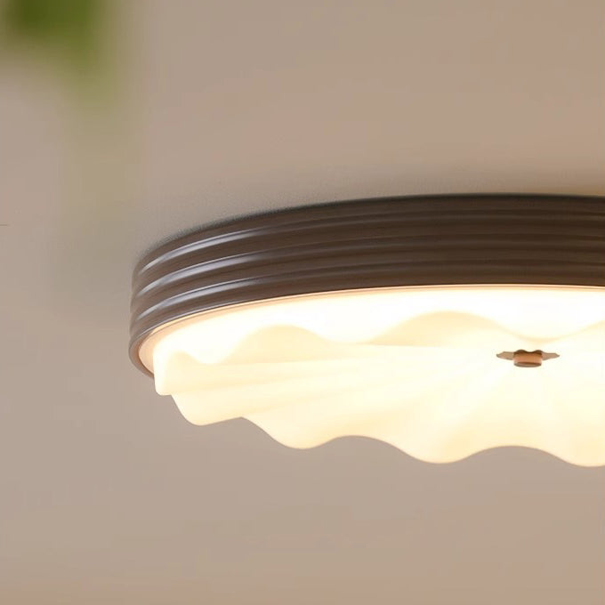 Traditional Chinese Acrylic Iron Wavy Circle LED Flush Mount Ceiling Light For Bedroom