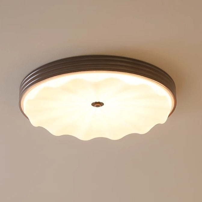 Traditional Chinese Acrylic Iron Wavy Circle LED Flush Mount Ceiling Light For Bedroom
