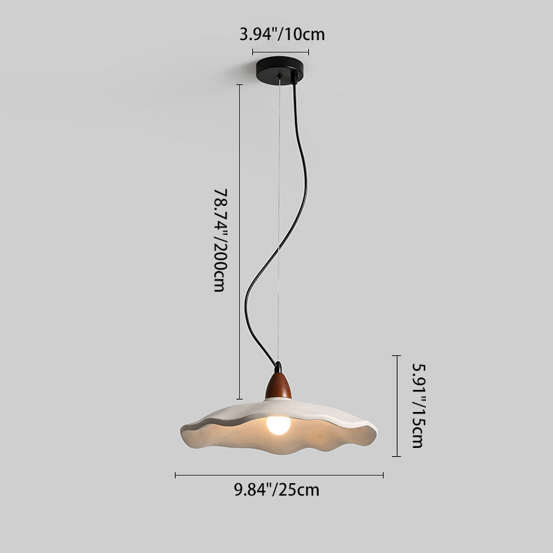 Traditional Vintage Stone Wood Metal Round Bowl Pendant Light 1-Light For Living Room