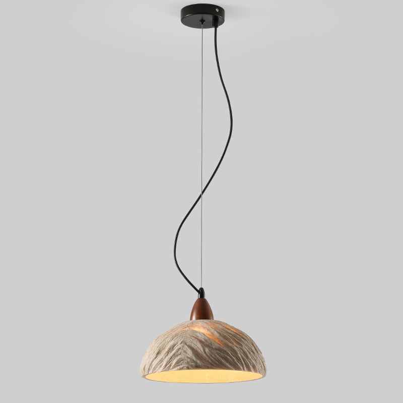 Traditional Vintage Stone Wood Metal Round Bowl Pendant Light 1-Light For Living Room