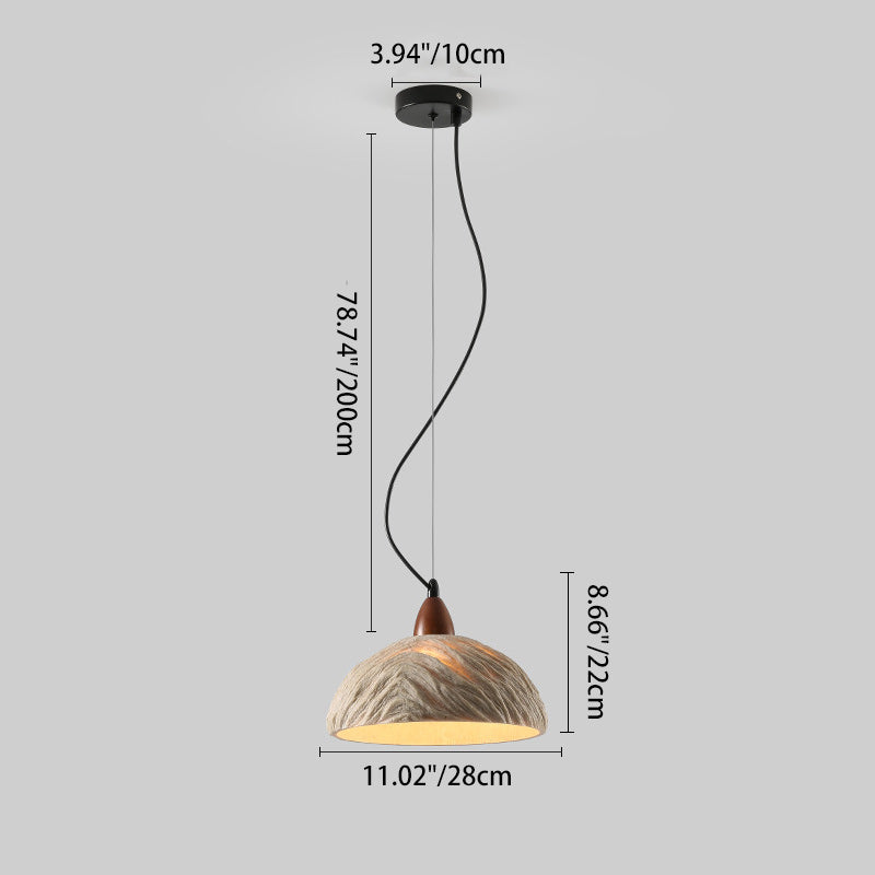 Traditional Vintage Stone Wood Metal Round Bowl Pendant Light 1-Light For Living Room