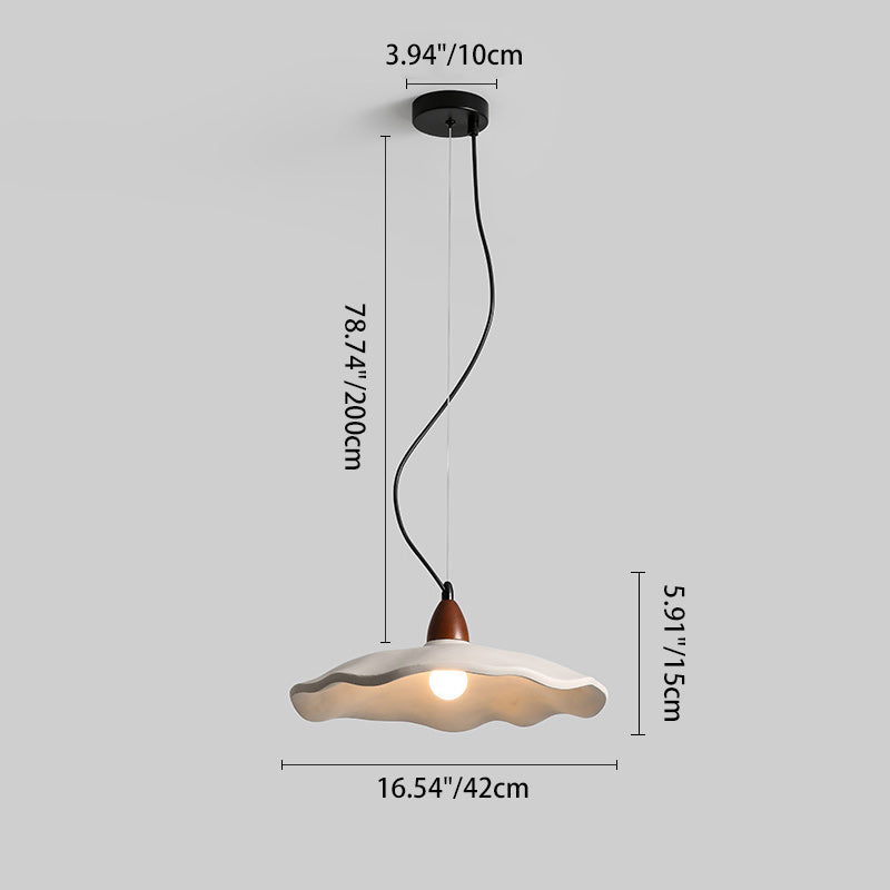 Traditional Vintage Stone Wood Metal Round Bowl Pendant Light 1-Light For Living Room