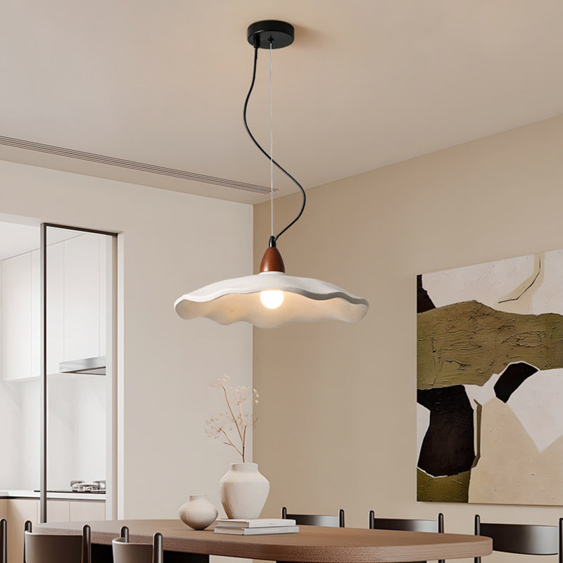 Traditional Vintage Stone Wood Metal Round Bowl Pendant Light 1-Light For Living Room