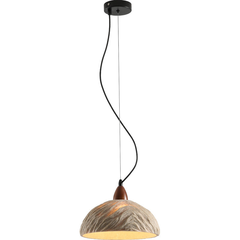 Traditional Vintage Stone Wood Metal Round Bowl Pendant Light 1-Light For Living Room