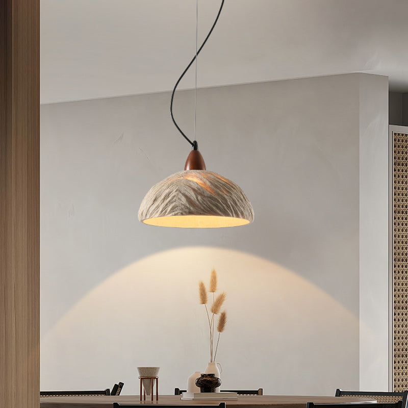 Traditional Vintage Stone Wood Metal Round Bowl Pendant Light 1-Light For Living Room
