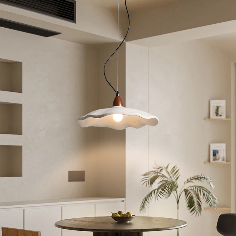 Traditional Vintage Stone Wood Metal Round Bowl Pendant Light 1-Light For Living Room
