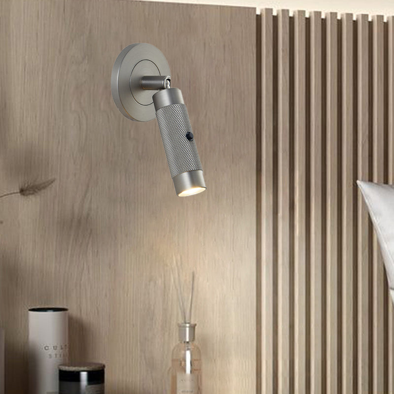 مصباح حائط LED دائري أسطواني من الألومنيوم بتصميم إسكندنافي معاصر لغرفة المعيشة