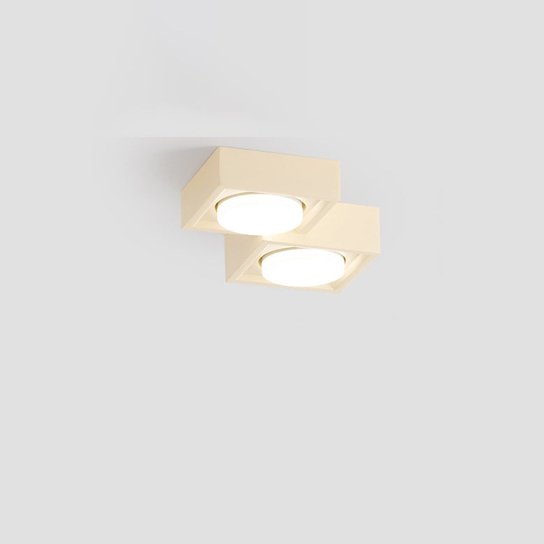 Traditional Vintage Iron & Resin Square Block-Style 2/3-Light Flush Mount Downlight Ceiling Light For Living Room & Bedroom