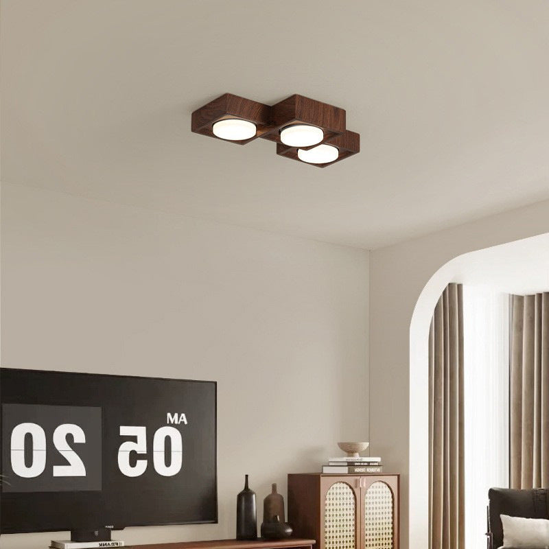 Traditional Vintage Iron & Resin Square Block-Style 2/3-Light Flush Mount Downlight Ceiling Light For Living Room & Bedroom