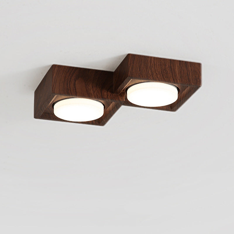 Traditional Vintage Iron & Resin Square Block-Style 2/3-Light Flush Mount Downlight Ceiling Light For Living Room & Bedroom