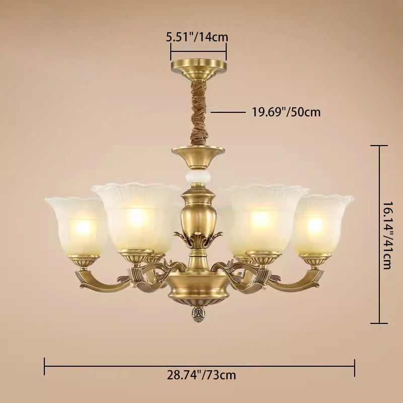Traditional European Brass Jade & Glass Bud-Inspired 3/6/8/10/15-Light Chandelier For Living Room & Bedroom