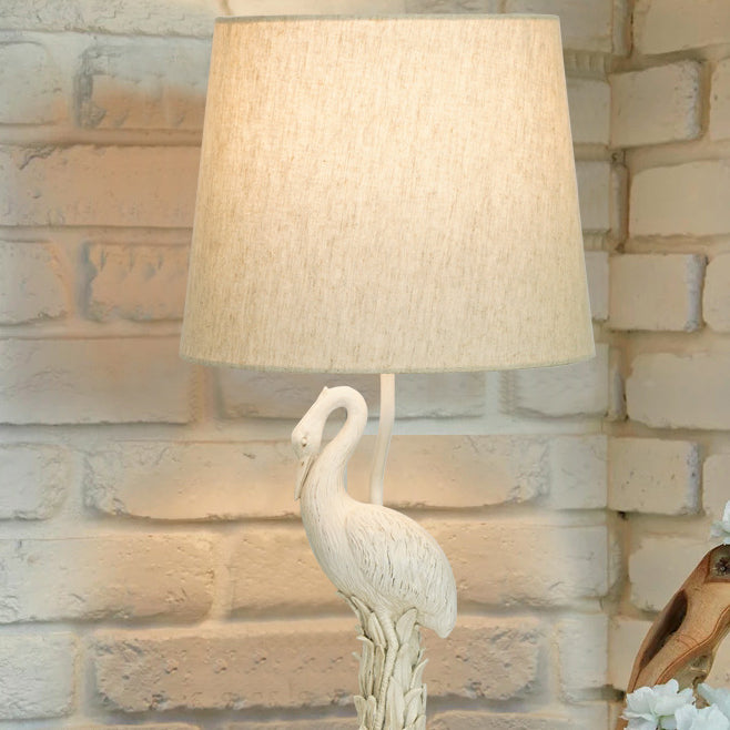 Traditional Vintage Resin & Fabric Column Branch Red Bird & White Crane 1-Light Table Lamp For Bedroom & Living Room