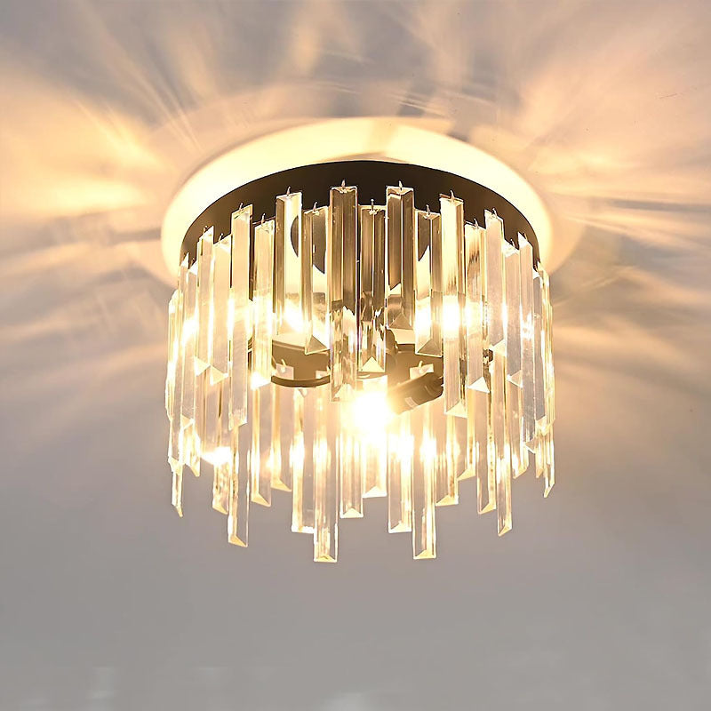 Contemporary Nordic Crystal Metal Round 3-Light Semi-Flush Mount Ceiling Light For Hallway & Bedroom