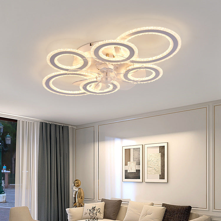 مروحة سقف دائرية معاصرة من الحديد الأكريليك بتصميم نورديك مع إضاءة LED شبه مسطحة لغرفة المعيشة وغرفة النوم