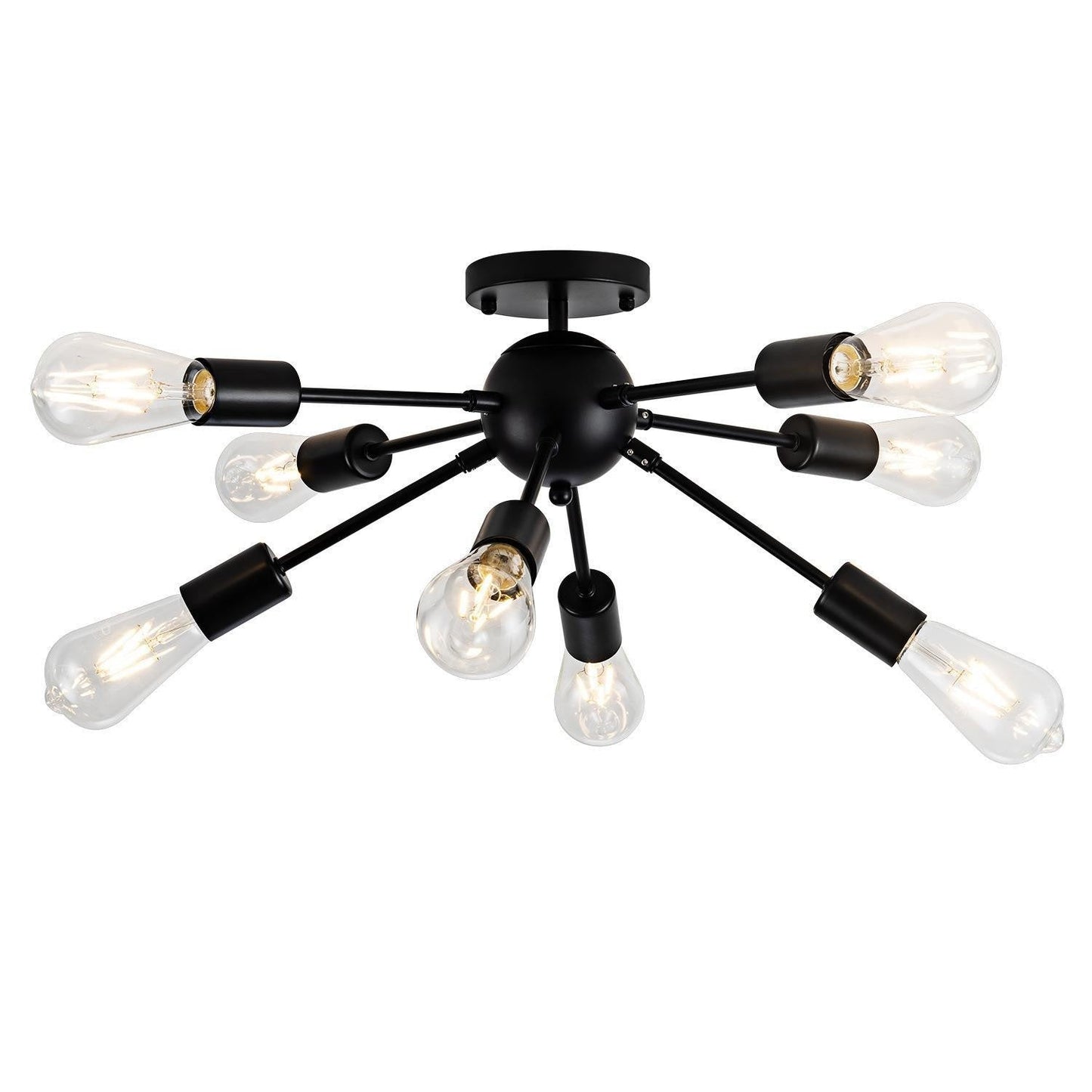 Contemporary Industrial Iron Branch Satellite 8-Light Semi-Flush Mount Ceiling Light For Living Room