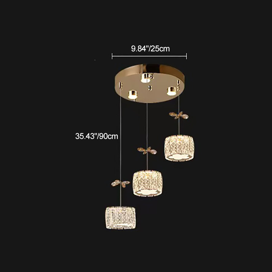 Modern Luxury Crystal & Stainless Steel Raindrop Cylinder Petal LED Chandelier Island Light For Dining Room & Living Room